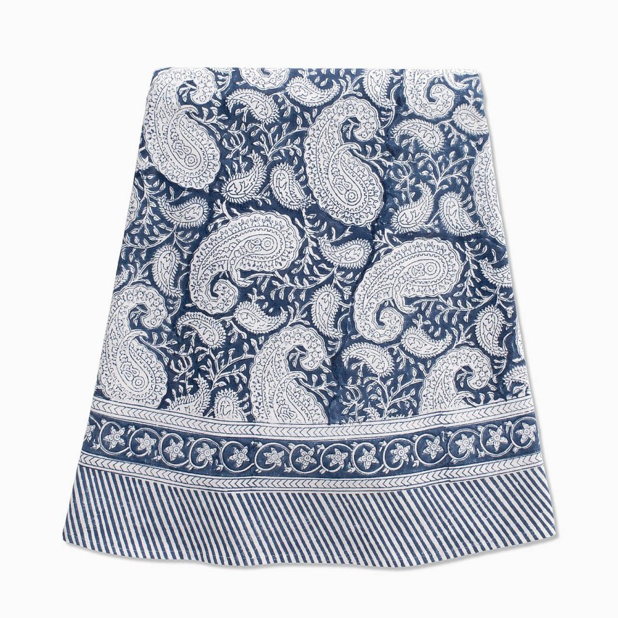 Chamois Duk Big Paisley 220 Cm Rund Navy Bomull | Bordstextilier